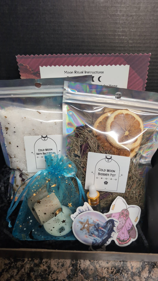 Heka Divine Moon Box with bath salts, candle, simmer pot, and lunar goodies